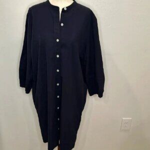 EVERLANE OXFORD BUTTON DOWN SHIRT DRESS WITH POCKETS NAVY BLUE LONG SLEEVE